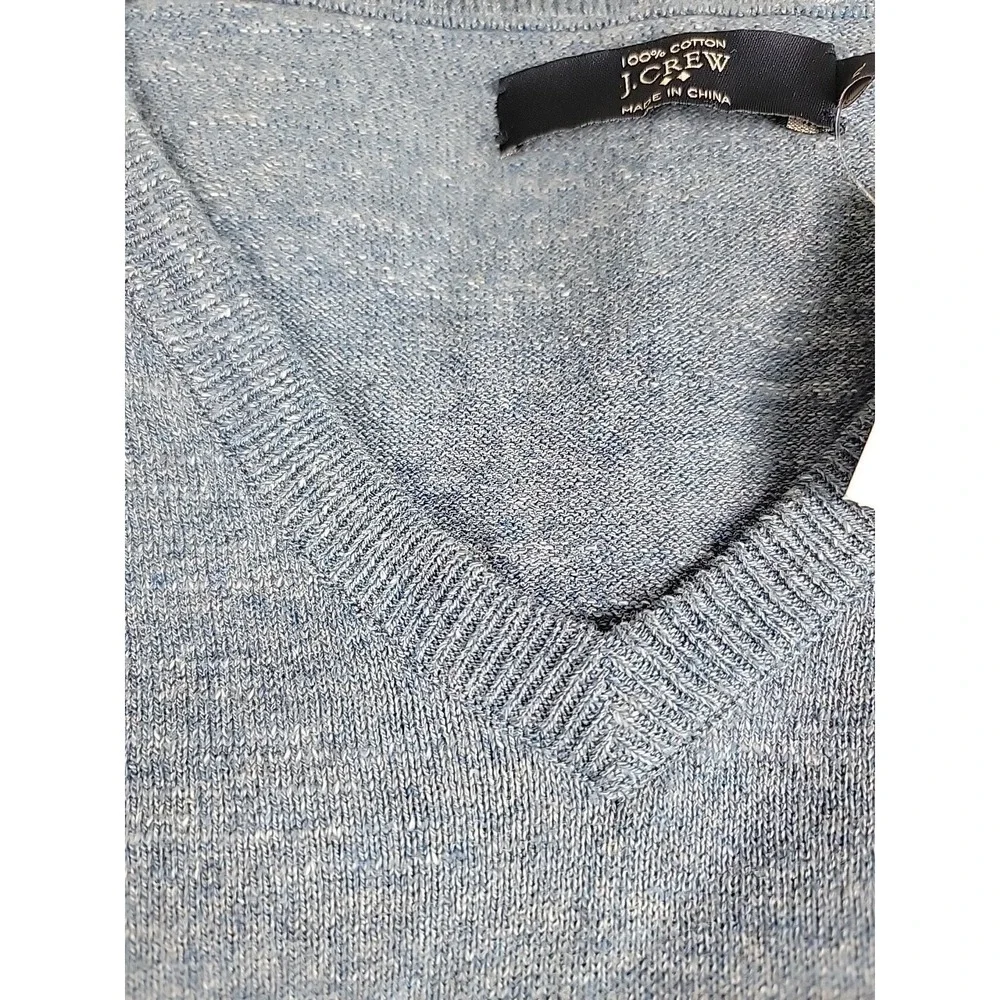 J.Crew V-Neck Sweater Mens XL Blue Marl Cotton C4611 Lightweight Ribbed Knit